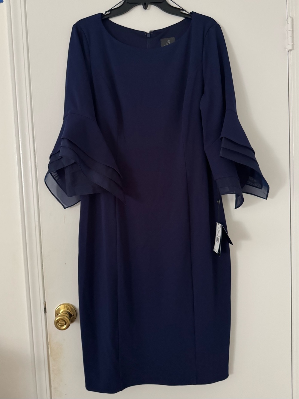 Adrianna Papell Navy Tiered Sleeve Midi Dress